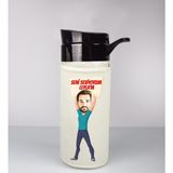 Ejoya Kişiye Özel Karikatür Tasarım Özel Koruma Kılıflı Cam Matara 96012