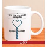 Ejoya Kişiye Özel Kravat Kalp Kupa Bardak 80116 - Mavi