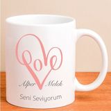 Ejoya Kişiye Özel Love Kalp Kupa Bardak 80183 - Pembe