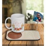 Ejoya Kişiye Özel Tasarım Kupa Bardak ve Fotoğraflı Notluk Ahşap Bardak Altlığı 101046 - Beyaz
