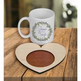 Ejoya Kişiye Özel Tasarım Kupa Bardak ve Kalp Ahşap Bardak Altlığı 100512 - Beyaz