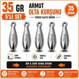 Ek Av Ekipmanları 35GR Armut Olta Kurşunu 5 ' Li Set -Surf & Dip Avı Için Yüksek Kalite - Gümüş