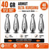 Ek Av Ekipmanları 40 gr Armut Olta Kurşunu 5 ' Li Set -Surf & Dip Avı Için Yüksek Kalite - Gümüş