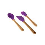 EK-HOME 3'lü Bambu Saplı Silikon Kaşık -spatula-fırça Mutfak Seti Mor