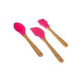EK-HOME 3'lü Bambu Saplı Silikon Kaşık -spatula-fırça Mutfak Seti Pembe