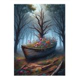 Ekart Ahşap Tekne Ve Çiçekler Hediyelik Ahşap Tablo 25 cm x 35 cm