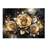 Ekart Altın Rengi Çiçekler Hediyelik Ahşap Tablo 35 cm x 50 cm