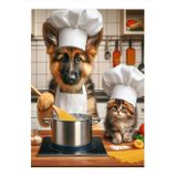 Ekart Aşçı Köpekler Hediyelik Ahşap Tablo 35 cm x 50 cm