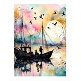 Ekart Balıkçı Teknesi Ve Kuşlar Hediyelik Ahşap Tablo 50 cm x 70 cm