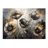 Ekart Beyaz Gelincik Çiçekleri Hediyelik Ahşap Tablo 50 cm x 70 cm