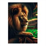 Ekart Bilardo Oynayan Aslan Dekoratif ahşap Tablo 35 cm x 50 cm