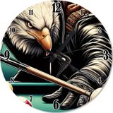 Ekart Bilardo Oynayan Beyaz Başlı Kartal Şekilli Duvar Saati