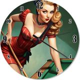 Ekart Bilardo Oynayan Sarışın Kadın Dekoratif Duvar Saati