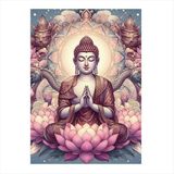 Ekart Buda Heykeli Ve Lotus Çiçeği Dekoratif ahşap Tablo 35 cm x 50 cm