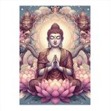 Ekart Buda Heykeli Ve Lotus Çiçeği Dekoratif ahşap Tablo 50 cm x 70 cm