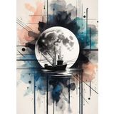 Ekart Dolunay Ve Tekne Hediyelik Ahşap Tablo 50 cm x 70 cm