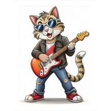 Ekart Elektro Gitar Çalan Kedi Dekoratif Mdf Tablo 25 cm x 35 cm