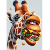 Ekart Hamburger Yiyen Zürafa Hediyelik Ahşap Tablo 50 cm x 70 cm