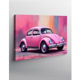 Ekart Kanvas Tablo Retro Pembe Kaplumbağa Araba