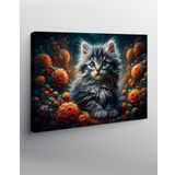 Ekart Kanvas Tablo Turuncu Çiçekler Ve Kedi