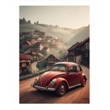 Ekart Kırmızı Retro Kaplumbağa Araba Dekoratif ahşap Tablo 50 cm x 70 cm