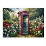 Ekart Kırmızı Telefon Kulübesi Ve Çiçekler Mdf Tablo 35 cm x 50 cm