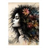 Ekart Kıvırcık Saçlı Kadın Ve Çiçekler Hediyelik Ahşap Tablo 35 cm x 50 cm