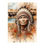 Ekart Kızılderili Adam Ve Bizonlar Hediyelik Ahşap Tablo 35 cm x 50 cm