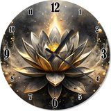 Ekart Lotus Çiçeği Ve Altın Sarısı Boyalar Desenli Duvar Saati
