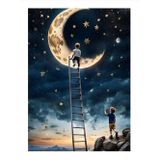 Ekart Merdivenle Aya Tırmanan Çocuklar Dekoratif ahşap Tablo 25 cm x 35 cm