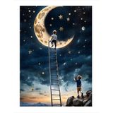 Ekart Merdivenle Aya Tırmanan Çocuklar Dekoratif ahşap Tablo 35 cm x 50 cm