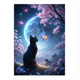 Ekart Ormandaki Kedi Ve Kelebek Desenli Ahşap Tablo 50 cm x 70 cm