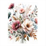 Ekart Pembe Beyaz Çiçekler Hediyelik Ahşap Tablo 35 cm x 50 cm