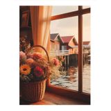 Ekart Pencere Kenarındaki Çiçek Sepeti Dekoratif Mdf Tablo 25 cm x 35 cm