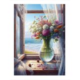 Ekart Penceredeki Vazo Ve Çiçekler Hediyelik Ahşap Tablo 25 cm x 35 cm
