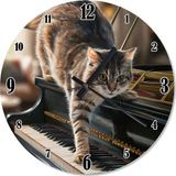Ekart Piyano Çalan Kedi Analog Duvar Saati