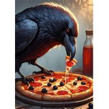 Ekart Pizzayı Yiyen Karga Hediyelik Ahşap Tablo 35 cm x 50 cm