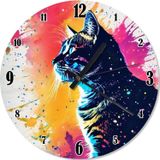 Ekart Renkli Boya Ve Kedi Sessiz Duvar Saati