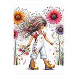 Ekart Renkli Çiçekler Ve Küçük Kız Tasarım Mdf Tablo 35 cm x 50 cm