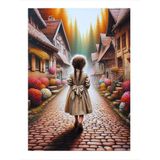 Ekart Retro Kasaba Ve Küçük Kız Art Mdf Poster 25 cm x 35 cm