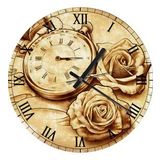 ekart Retro Saat Ve Güller Analog Duvar Saati