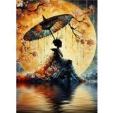 Ekart Şemsiyeli Kadın Ve Ay Hediyelik Ahşap Tablo 50 cm x 70 cm