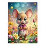 Ekart Sevimli Fare Ve Çiçekler Hediyelik Ahşap Tablo 25 cm x 35 cm