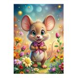 Ekart Sevimli Fare Ve Çiçekler Hediyelik Ahşap Tablo 50 cm x 70 cm