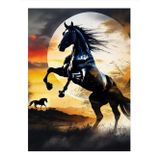 Ekart Siyah Ev Ve Gün Batımı Hediyelik Ahşap Tablo 35 cm x 50 cm