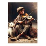 Ekart Sokakta Keman Çalan Çocuk Ve Köpek Model Mdf tablo 35 cm x 50 cm