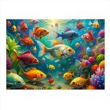 Ekart Sudaki Balıklar Hediyelik Ahşap Tablo 50 cm x 70 cm