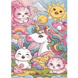 Ekart Unicorn Kedi Ve Tavşan Hediyelik Ahşap Tablo 50 cm x 70 cm