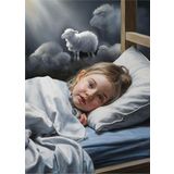 Ekart uyumak için koyun sayan kız çocuğu Hediyelik Ahşap Tablo 25 cm x 35 cm