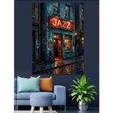 Ekart Yağmurlu Gecede Jazz Kulübü Tabelası Dekoratif Kanvas - Mdf Ahşap Tablo